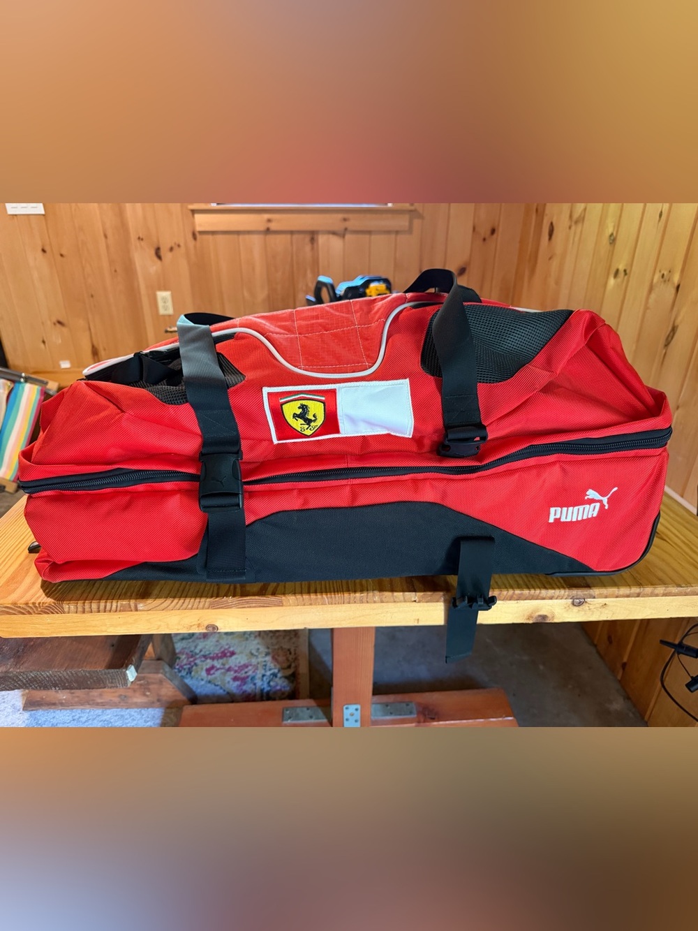 Vintage Puma Ferrari XL Travel Wheel Bag Duffel with Shield Patch
